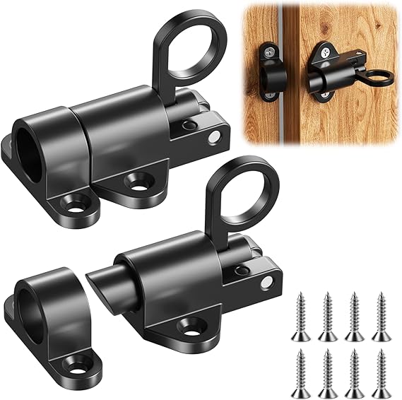 2 Pcs Door Bolt Spring Latch, Door Latch Black, Gate Bolts for Wooden Gates