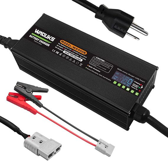 14.6V 30A LiFePO4 Battery Charger Usd for 4S 12.8V 14.4V LiFePO4 Fast Charger with OLED Display,50A Anderson and Alligator Clip Output Connector