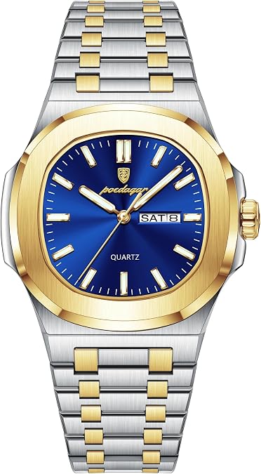 Poedagar Men's Quartz Watches Fashion Square Men Business Classic Clock Waterproof Luminous Date Week Stainless Steel Man Wristwatch