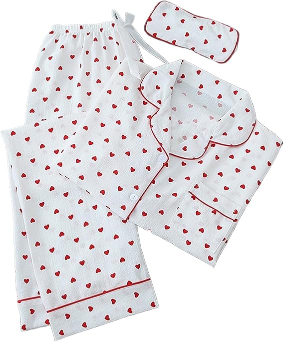 Pajamas for Women Set 3PCS Button down Long Sleeve Shirt with Long Pant Pjs Sets Classic Striped Soft Comfy Sleepwear