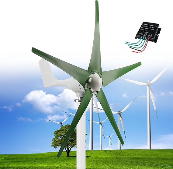 Wind Turbine, 12000W DC 12V/24V/48V Wind Turbine, Generator with 5 Blades Wind Turbine Kit with Solar Wind Hybrid Controller Windmill Generator for Homes Energy Supplementation,Green-12V