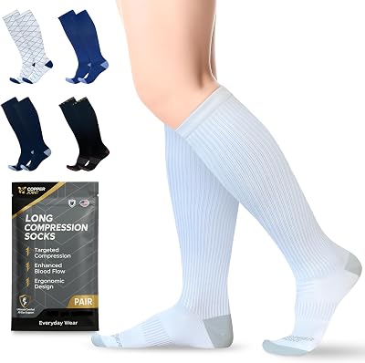 CopperJoint Copper Compression Socks for Women & Men 15-20 mmHg Wide Calf & Plus Size Medical-Style Support Pregnancy & Travel Compression Socks Running Gifts for Runners, Nurses & Long Flights