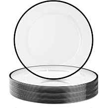 BESTSTAR 12 Inch Disposable Decor Charger Plates, 50 Pack Plastic Clear Plates with Gold Rim, Perfect Table Decor for Party, Wedding, Dinner, Halloween