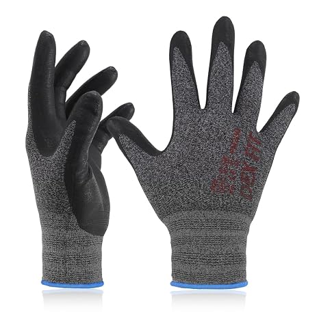 DEX FIT Nitrile Work Gloves FN330, 3D-Comfort Stretchy Fit, Firm Grip, Thin & Lightweight, Touch-Screen Compatible, Durable, Breathable & Cool, Machine Washable; Black Grey 6 (XS) 1 Pair