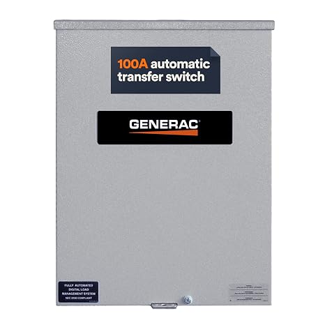 Generac 100 Amp Legacy Automatic Generator Transfer Switch, SE Rated | Non Integrated Surge Protection Device, Service Entrance Rated, NEMA 3R Outdoor Enclosure, Standard Smart Switch A/C Module