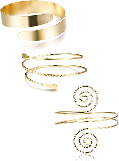 FUNRUN JEWELRY Arm Cuff Upper Arm Band for Women Gold Arm Cuff Bangle Bracelets Adjustable Coil Swirl Armlet ArmBand Jewelry,3-4Pcs