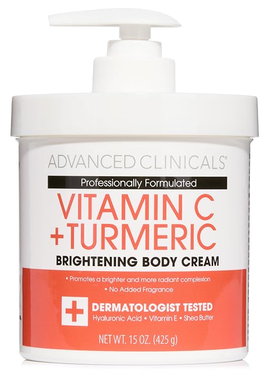 Advanced Clinicals Vitamin C Cream Dry Skin Rescue Skin Care Face & Body Cream Infused W/Turmeric, Vitamin E, Shea Butter. Firming & Brightening Anti Aging Moisturizer, 15 Fl Oz