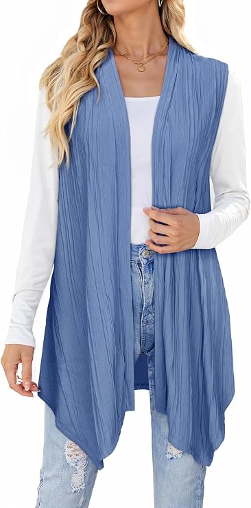 ZXZY Womens Fashion Long Cardigans Sleeveless Front Open High Low Hem Vest Tops Duster