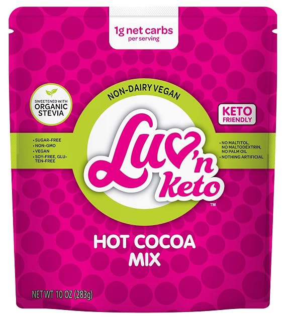 Sugar Free Drinking Hot Chocolate - Stevia Sweetened, Keto 1g Net Carb Gourmet Hot Cocoa Mix - Gluten Dairy Free, Vegan Non-GMO Low Carb Paleo Ketogenic Diabetic Friendly Snack 10 oz