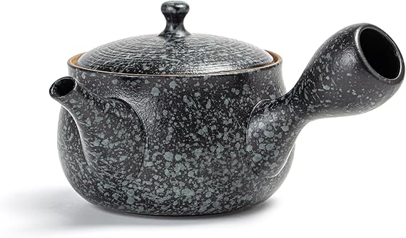TEANAGOO Japan Kyusu (8.5 oz) with Steeper/Ceramic Teapot with infuser | Small Ceramic Side-handle Tea Pot with infusers for loose tea | Tea Pots For Tea Party, clay Teapot Set, VP1, Rock Black