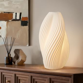 RONDURE 11.9" Modern Ceramic Table Lamp, Fully Dimmable Bedside Lamp for Bedroom Living Room Nightstand, White Translucent Ceramic Shade, Warm Ambient Decorative Corded Lighting, Bulb Included