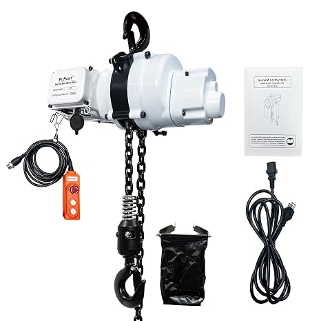 Electric Chain Hoist 1100lbs, Single Phase Overhead Crane with Two 360 Rotatable, DT Grade Carburized Electric Hoist with Emergency Stop Switch, 10ft Lift Height, for Ceiling, Factories