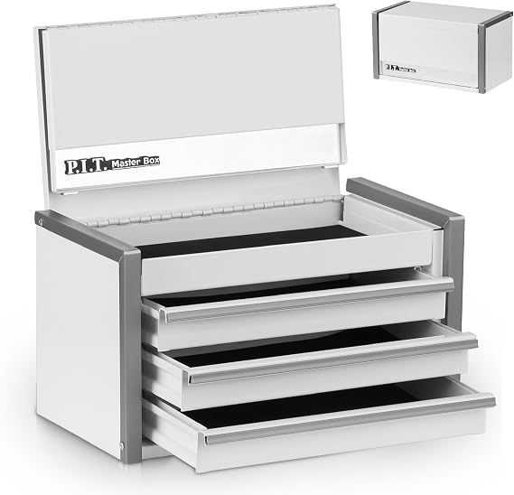 P.I.T. Mini Tool Box,3 Drawers Small Metal Toolbox for Tools Storage,White
