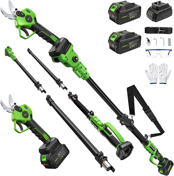 2-in-1 Electric Pruner with Extension Pole,Cordless Tree Pruner