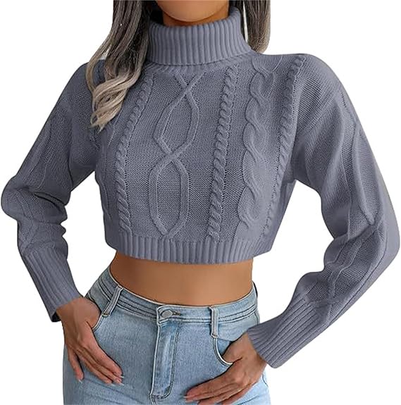 Lolvmvchi Sweaters for Women Floral Knitted Soft Ribbed Tunic Pullover Short Sweater Fall Outfits for Women