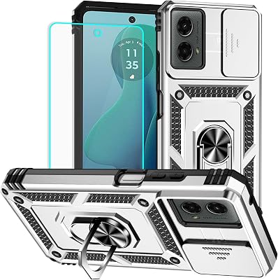 for Moto G 5G 2024 Case with Screen Protector: [Military Grade 20ft. Drop Tested] Ring Shockproof Protective Phone Case for - Motorola Moto G 5G 2024 Silver