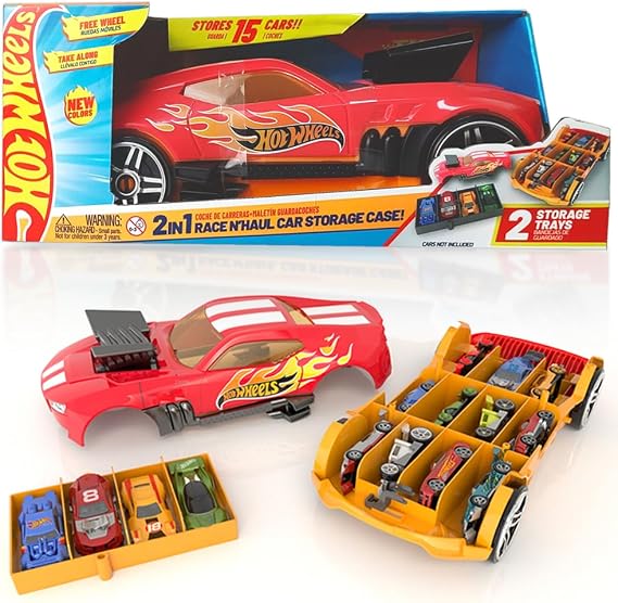 Hot Wheels YENİ Araba Depolama 2'si 1 arada Race N' Haul serbest tekerlekli Araba Saklama kutusu Geri Çekilebilir Saplı - 15 arabaya kadar saklar (arabalar dahil değildir)