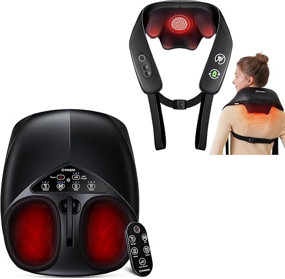 KNQZE Shiatsu Foot Massager with Heat, 2026 Upgraded Lift-Arch Design, Neck and Shoulder Massager with Heat, Cordless Back and Neck Massager, Pain Relief, Ideal Gifts for Dad Mom Friend