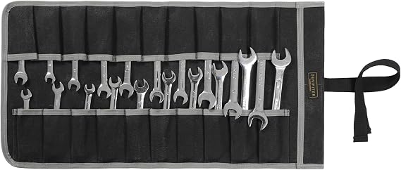 Wrench Roll Up Pouch (20 Slots), Portable Carry On Pouch Workshop Storage Woodworking Tools Organizer Bag Waxed Canvas Tool Roll & Black