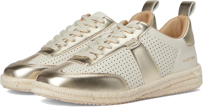 VINTAGE HAVANA Womens May Espadrille Metallic Lace Up Sneakers Shoes Casual - Gold, Off White