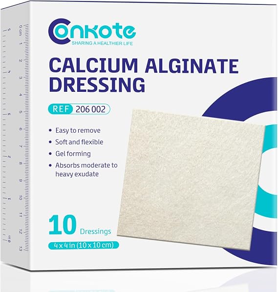 Calcium Alginate Dressing 4 x 4, 10 Pack, Non-Stick Padding, Sterile