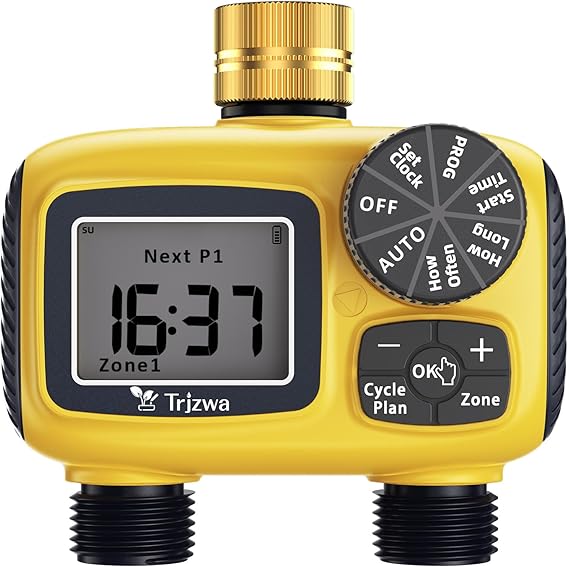 Dual Port Sprinkler Timer, Water Timer Brass Swivel & LCD Display