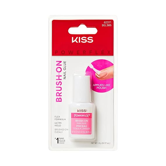 Kiss PowerFlex Nail Glue for Press Ons, Brush-On Applicator for Kits, Tips & Wraps, 0.17 oz, Ultra Hold, Fast Drying Adhesive, Instantly Repairs Cracks, Splits & Breaks, Seamless, Gap-Free Bond