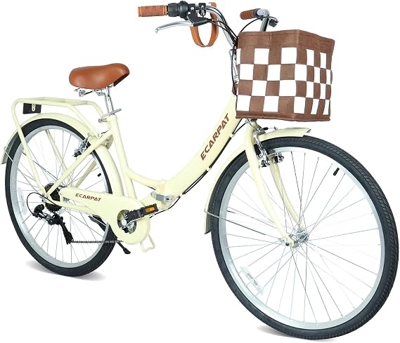 24/26 inch Female Bicycle Single Speed Folding Lady Bike, Durable Steel Frame,Compact Design for Easy Storage and Commuting Multi Color