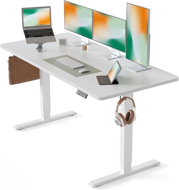 CubiCubi 63 x 28 Large Standing Desk, Height Adjustable Electric Computer Desk, 28" Deep Desktop, Sit Stand up Home Office Workstations with Preset Heights, White