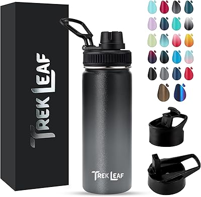 Travel Water Bottle with 3 Lids Spout, Straw, Flip Leak Proof, Quality, Vacuum Insulated, Stainless Steel Charcoal Fog, 18 oz