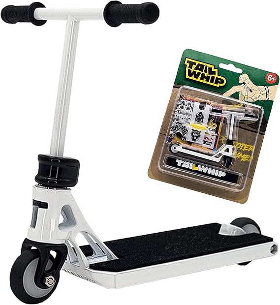 TAILWHIP PRO Finger Scooter with Ball Bearings No Wobble Design, Smooth Ride, Customizable Deck Stickers, Durable Metal Trick Scooter for Kids & Adults, White
