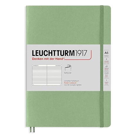 LEUCHTTURM1917 - Notebook Softcover Medium A5-123 Numbered Pages for Writing and Journaling (Ruled, Sage)