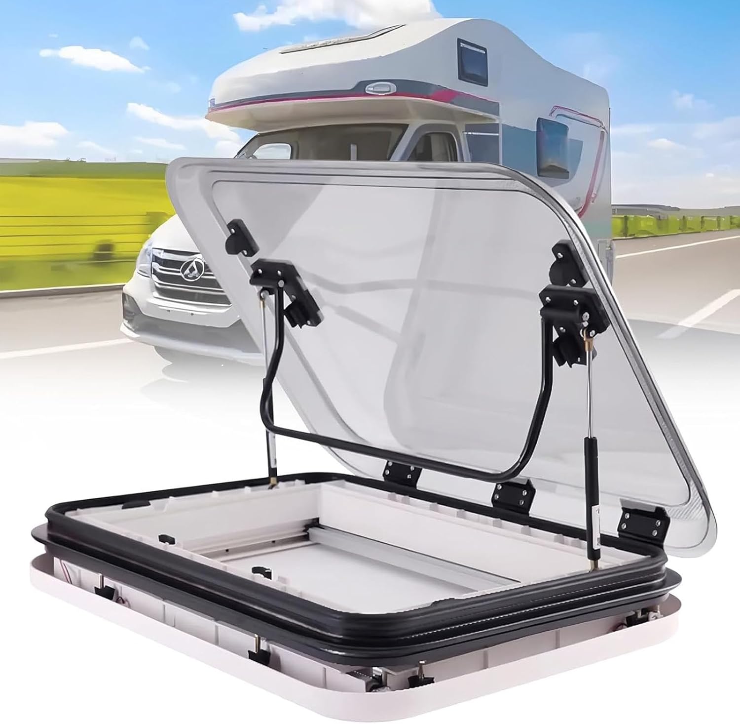 RV Caravan Skylight, RV Skylights Caravan Motorhome Roof Vent Hatch, Roof Window with LED Light Camper Windows Replacement Skylight with Lamp for RV Caravan Motorhome 50x50cm