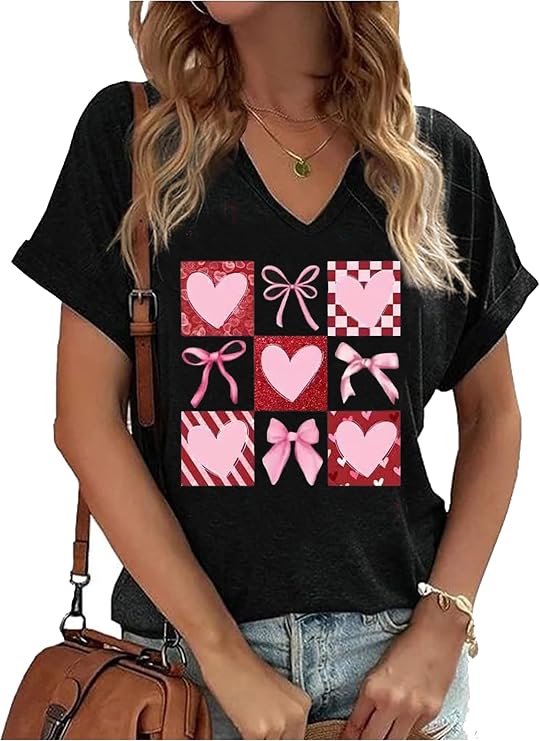 LANMERTREE Valentines Day Double Heart Shirt for Women Love Heart Graphic Valentine's Day T-Shirt for Womens Girls