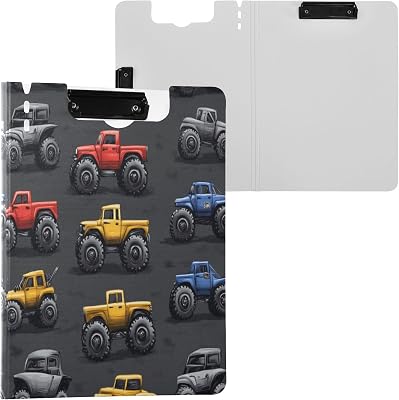 Monster Truck Cars Black Binder with Clipboard and Pen Slot Folder File Organizer for Office College School, 1Pack