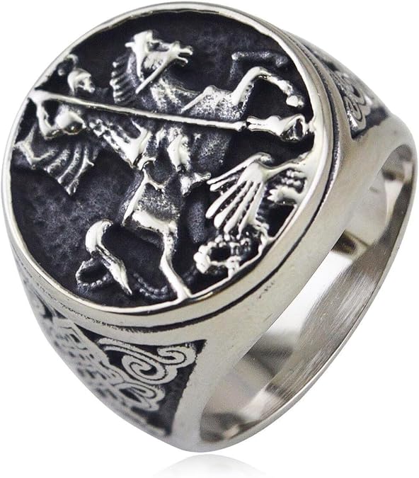 Stainless Steel Vacuum Knot St. George Dragon Slayer Knight Men's Rings US Size 7-13
