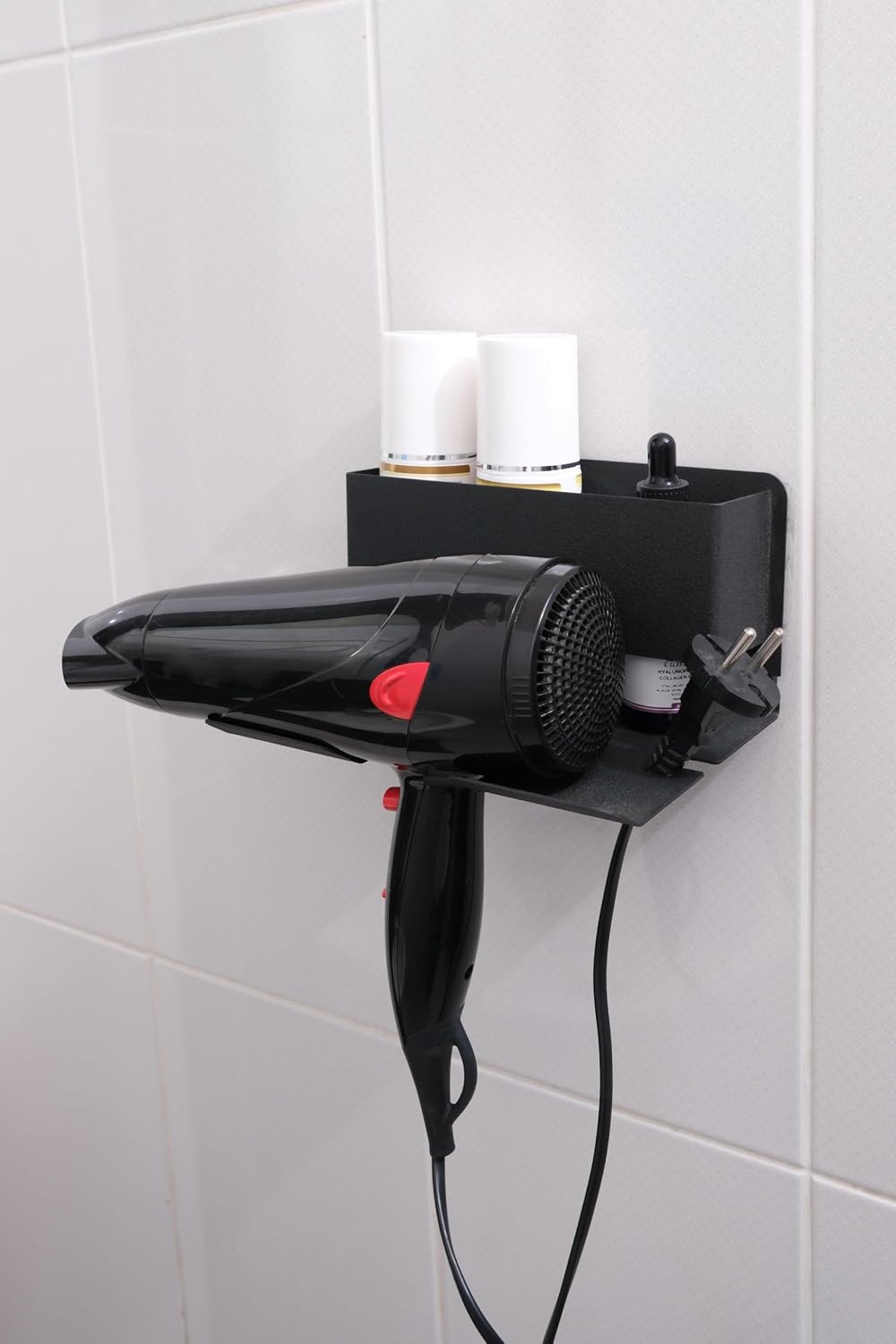Risingmaber Black Metal Adhesive Hair Dryer Strap, Adhesive Bathroom Organizer Blow Dryer Machine MT83S