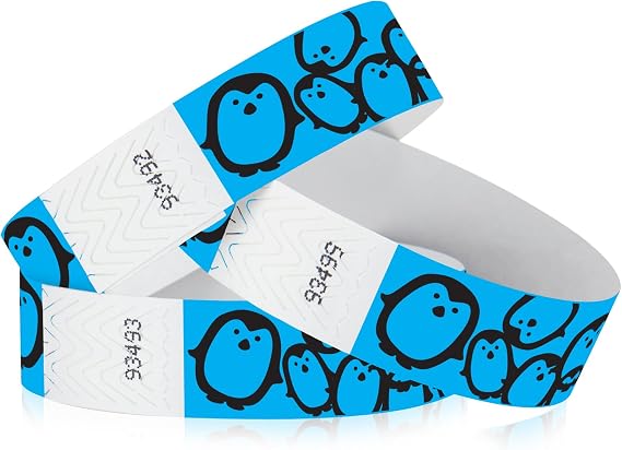 500 WristCo Blue Penguins 3/4" Tyvek Wristbands - Tamper-Proof