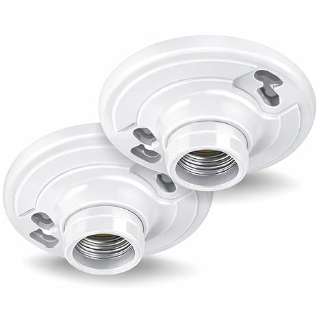 (2 Pack) Keyless Plastic Lamp Holder, Medium Base E26 Ceiling Light Socket, One-Piece Outlet Box Mount, 660W UL Listed, Socket Holder for LED Incandescent Bulbs, Utility Lamp Socket Replacement