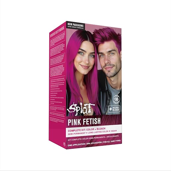 Splat Pink Fetish Semi Permanent Hair Dye Kit with Bleach, 1 Application, Includes Pink Hair Dye, Oxide & Bleach Powder, Vegan & Cruelty Free Hair Color