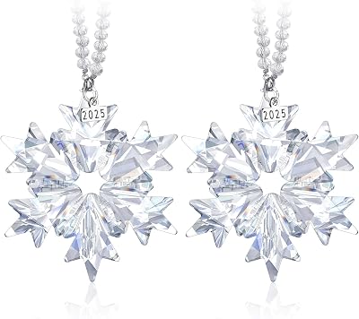 Remerry Christmas Crystal Snowflake Ornament for Tree, Clear Snowflake Crystal Hanging Pendant Christmas Ornament GiftsClear,2 Sets