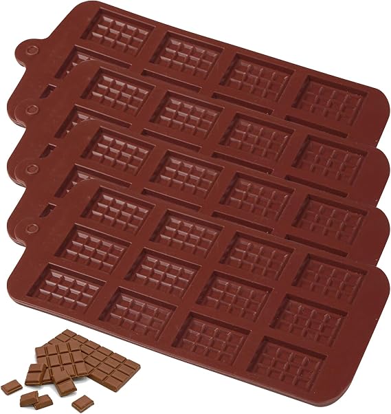 4 PCS Chocolate Bar Molds Silicone,Non Stick Candy Bar Molds,Break Apart Square Chocolate Waffle Molds,Easy Release Rectangle Chocolate Molds,Silicone Protein and Energy Bar Molds