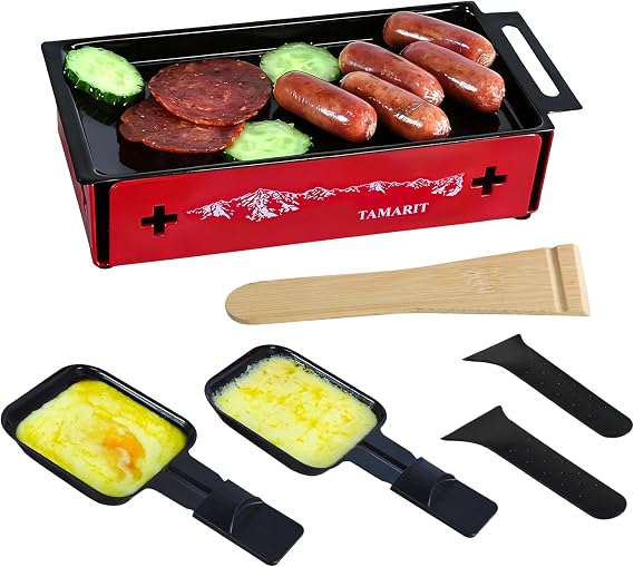 TAMARIT 2-Person Raclette Grill, Candlelight Cheese Melter with Storage Bag