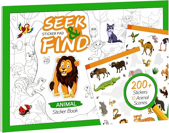 Seek and Find Sticker Pad, Animal Sticker Book for Kids Toddlers