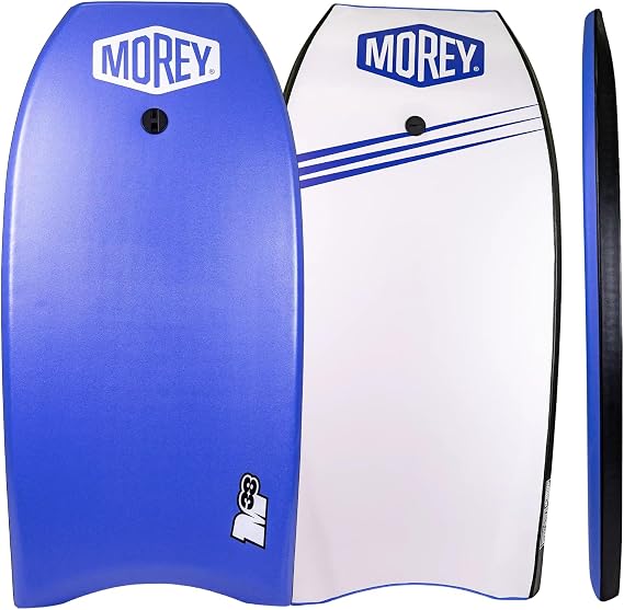 MOREY, Bodyboard; 38 inch. Coil Leash Included, Body Boards for Beach, Engineered with HDPE Slick Bottom for Speed (Blue & White) 2026 Model