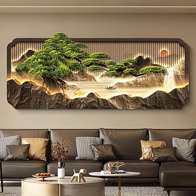 VOLDAX 3D Wall Art with Warm LED Light Plug-in Power Supply Sconce, Modern Decorative Panel for Entryway Living Room & BedroomBrown-A,90  30cm35.4  11.8in