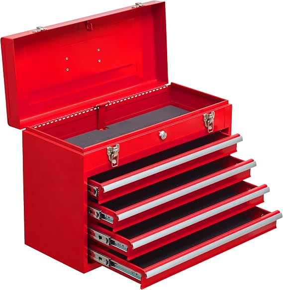 Metal Tool Box,Lockable Steel Tool Chest Cabinet with 4 Drawers Portable Steel Tool Chest,Heavy Duty Storage Toolbox Tool Organizer for Garage,Workshop (Bean paste red)