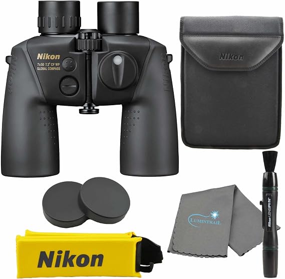 Nikon 7x50mm CF WP OceanPro Marine Binoculars with Global Compass (16026) - Waterproof, Fogproof Bundle with Nikon Lens Pen and Cloth, Boating, and Ocean Essentials, Automatic Declination Built-in