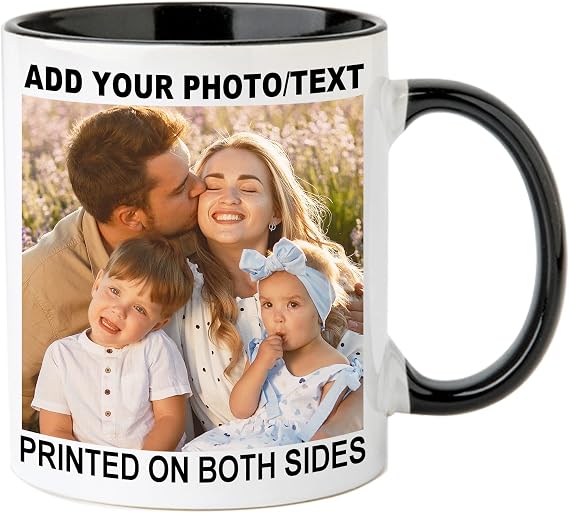 OELTTG Novelty Coffee Mugs, Personalized Mug w/Photo Text Name and Logo, Customized Cup 11 Oz Both Side, Personalized Gifts for Mom Dad Boyfriend, Girlfriend Family Friends, Unique Gift Idea (Black)