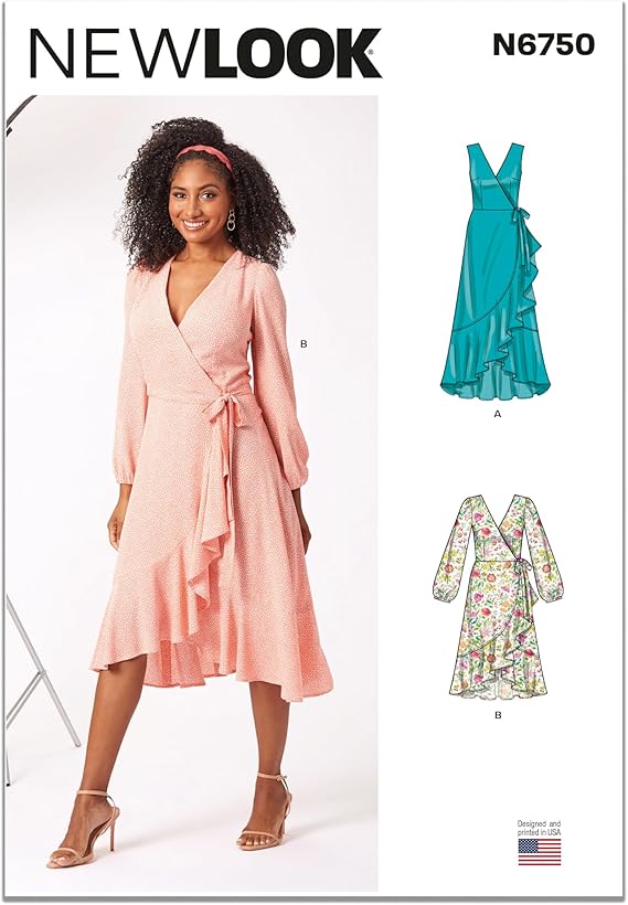 New Look UN6750A Misses' Wrap Dress Sewing Pattern Kit with Length and Sleeve Variations, Design Code N6750, Sizes 10-12-14-16-18-20-22